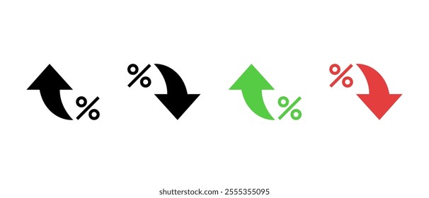Arrow percent icon set. Increase and decrease percentage sign symbol