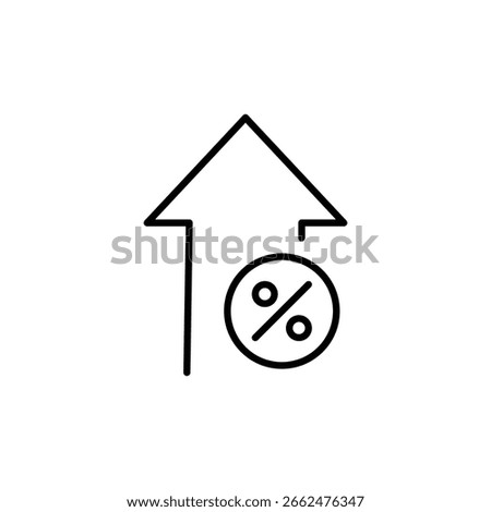 Arrow percent up icon. Simple outline style. Rise graph, gdp, inflation, percentage, raise, cost, money, increase, finance concept. Thin line symbol. isolated design