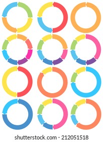 Arrow pictogram refresh reload rotation loop sign set. Simple color web icon on white background. Modern contemporary solid plain flat minimal style. Vector illustration design elements 8 eps