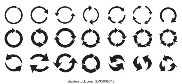 Arrow pictogram refresh reload rotation loop sign set. different types of arrows sign, Simple color web icon on white background
