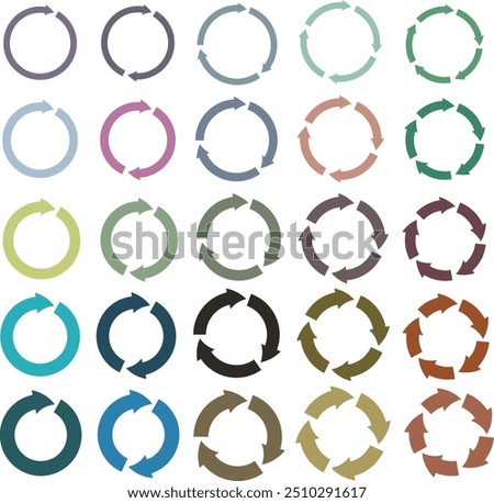 Arrow pictogram refresh reload rotation loop sign set. Simple color web icon on white background.