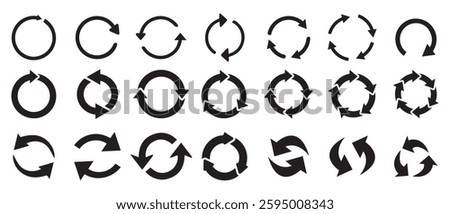 Arrow pictogram refresh reload rotation loop sign set. different types of arrows sign, Simple color web icon on white background