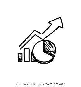 Flecha con gráfico circular que representa el crecimiento del negocio y el concepto de análisis