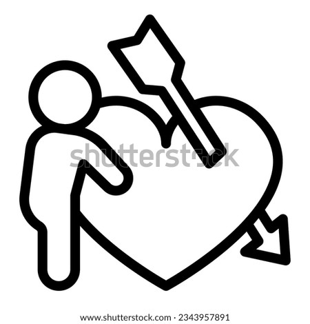 Arrow pierced heart and guy line icon, love story concept, arrow pierce man heart vector sign on white background, outline style icon mobile concept web design. Vector graphics.