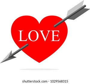 The arrow pierced the Heart. Vector illustration. Concept of the love in flat design