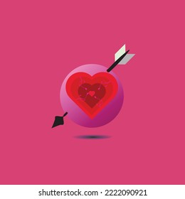 an arrow pierced valentines day heart, as a minimalist bagron