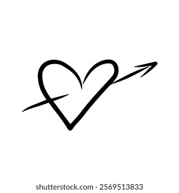 The arrow pierces the heart. A simple hand-drawn doodle decoration for the Valentine's Day holiday