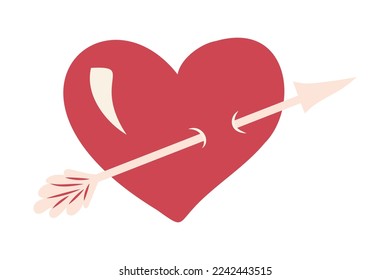Arrow pierces red heart. Valentines Day Card. Vector illustration