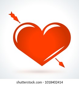 Arrow piercing heart. St. Valentines Day vector design element. Love, wedding or dating romantic decorative symbol
