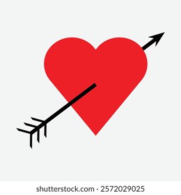 An arrow piercing through a love heart. Heart pierced by arrow icon. Heart With an Arrow. Happy Valentine Day.