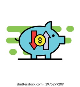 Arrow piggy bank Illustration. modern simple vector icon, flat graphic symbol in trendy flat design style. wallpaper. lockscreen. pattern. frame, background, backdrop, sign, logo.