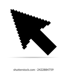 Arrow pixel icon shadow, web cursor click mouse symbol, computer pointer vector illustration .