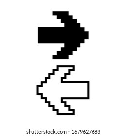 Icono de píxeles de flecha ilustrada en forma vectorial aislada en blanco.