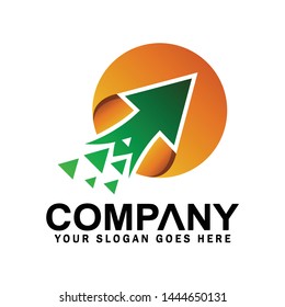 Arrow pixel logo, triangle, arrow and forward logo, arrow green color, technology and digital logotype symbol