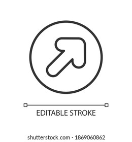 Arrow pixel perfect linear icon. Showing path for user. Direction sign for your app development. Thin line customizable illustration. Contour symbol. Vector isolated outline drawing. Editable stroke