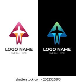 arrow plane logo concept with 3d colorful style