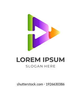 arrow play logo design with 3d colorful style
