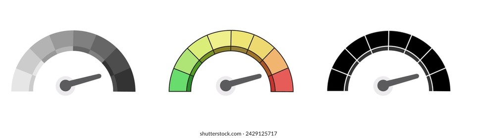 Arrow point scale speed high status red speedometer icon performance, pointer rating risk credit levels, meter, tachometer on isolated background. minimal cartoon. 3d rendering.