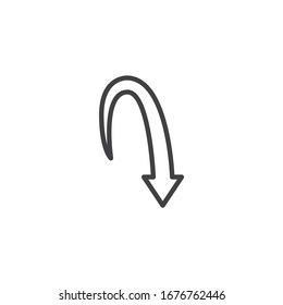 Arrow, pointe down line icon. linear style sign for mobile concept and web design. Arrow direction indicator outline vector icon. Symbol, logo illustration. Vector graphics