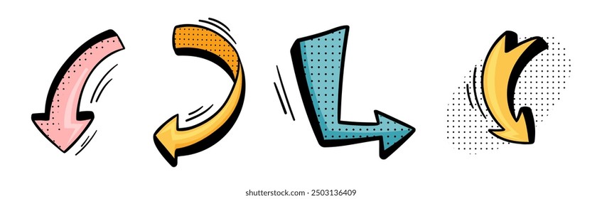 Arrow with Pointed End Doodle Style Element Vector Set