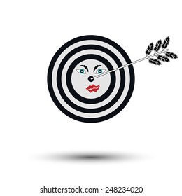 Arrow pointed on funny face or focus concept vector. Business sales lead arrow finds targeted marketing target customer