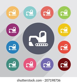 arrow pointer circle, flat icons set. Round colorful buttons. Vector