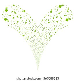 Arrow Pointer fireworks stream. Vector illustration style is flat eco green iconic symbols on a white background. Object double fountain organized from random design elements.