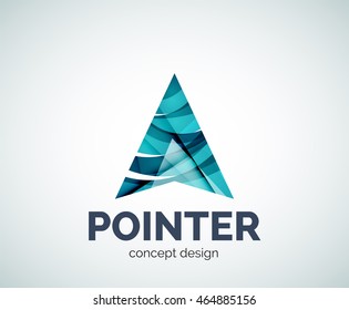 Arrow pointer logo business branding icon, created with color overlapping elements. Glossy abstract geometric style, single logotype