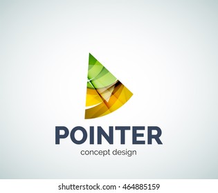 Arrow pointer logo business branding icon, created with color overlapping elements. Glossy abstract geometric style, single logotype