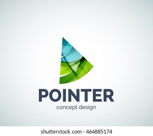 Icono de marca comercial del logotipo del puntero de flecha, creado con elementos superpuestos de color. Estilo geométrico abstracto brillante, logotipo único
