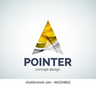 Arrow pointer logo business branding icon, created with color overlapping elements. Glossy abstract geometric style, single logo