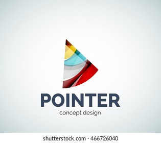 Icono de marca comercial del logotipo del puntero de flecha, creado con elementos superpuestos de color. Estilo geométrico abstracto brillante, logotipo único