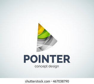 Arrow pointer logo business branding icon, created with color overlapping elements. Glossy abstract geometric style, single logotype