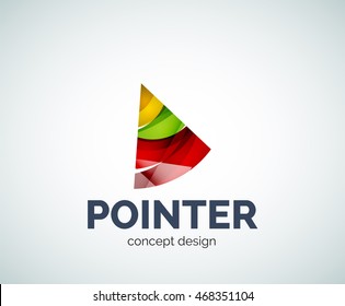 Arrow pointer logo business branding icon, created with color overlapping elements. Glossy abstract geometric style, single logotype