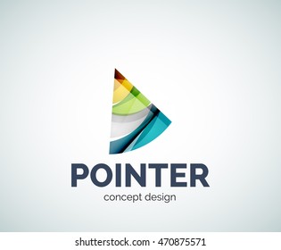 Arrow pointer logo business branding icon, created with color overlapping elements. Glossy abstract geometric style, single logotype