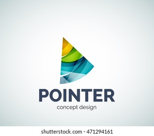 Arrow pointer logo business branding icon, created with color overlapping elements. Glossy abstract geometric style, single logotype