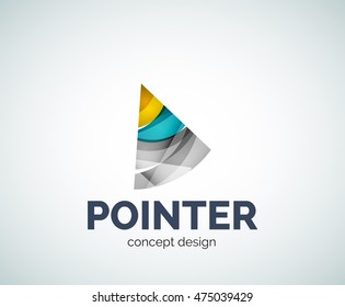 Arrow pointer logo business branding icon, created with color overlapping elements. Glossy abstract geometric style, single logotype