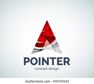 Arrow pointer logo business branding icon, created with color overlapping elements. Glossy abstract geometric style, single logotype