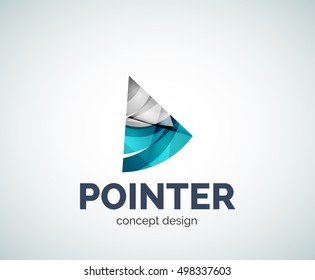 Icono de marca comercial del logotipo del puntero de flecha, creado con elementos superpuestos de color. Estilo geométrico abstracto brillante, logotipo único