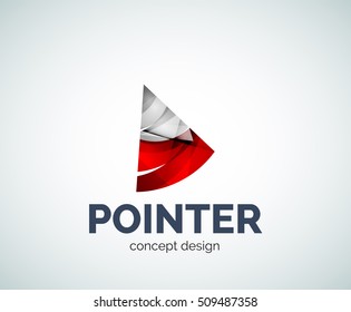 Icono de marca comercial del logotipo del puntero de flecha, creado con elementos superpuestos de color. Estilo geométrico abstracto brillante, logotipo único