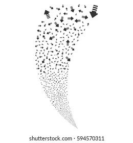 Arrow Pointer random fireworks stream. Vector illustration style is flat gray iconic symbols on a white background. Object fountain created from scattered pictographs.