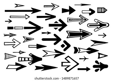 Arrow pointers hand-drawn vector set icon template black color editable. Business doodle elements  vector illustration 