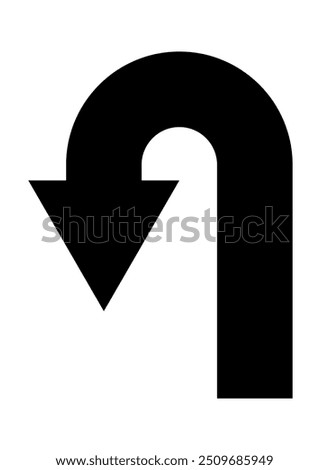 arrow pointing back, black and white vector silhouette illustration of curved arrow turn back shape symbol, isolated on white background