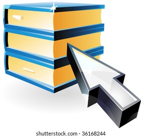 Arrow pointing at books. Vector illustration.