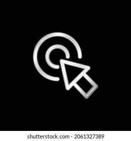 Arrow Pointing The Center Of A Circular Button Of Two Concentric Circles silver plated metallic icon
