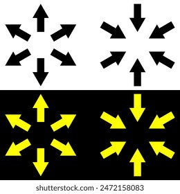 Arrow pointing center, inward arrow icon.