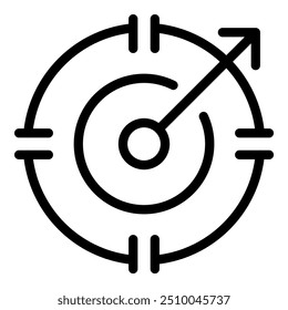 Arrow pointing to center of target icon in outline style, suitable for any projects about business, marketing, goal, strategy, success, etc