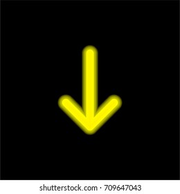 Arrow pointing to down yellow glowing neon ui ux icon. Glowing sign logo vector