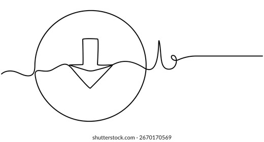 seta apontando para baixo contínua um desenho de linha, desenho linear da seta do cursor, Um desenho contínuo de linha de seta apontando para baixo. Desenho linear da seta do cursor. Traçado editável.