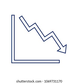 Arrow pointing downwards showing crisis. Vector. Flat style black icon on white.